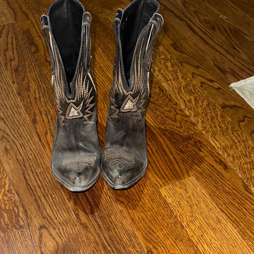Golden Goose Distressed Black and Gray Moto Boots